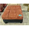 Image 1 : Microfiber suede and brown leather large footstool