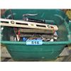 Image 1 : Green plastic storage bin filled with assorted