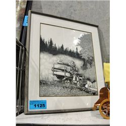 Framed logging truck print
