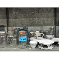 Shelf lot of assorted cups saucers, vintage cannin