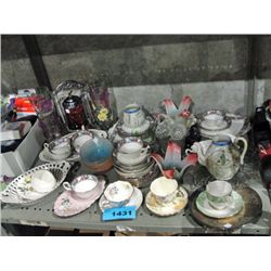 Shelf lot of assorted china, glassware, etc