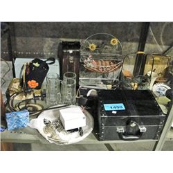 Shelf lot of decorative household items