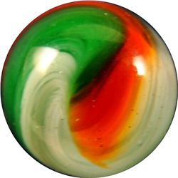 Marbles - Akro Agate Company: Popeye Corkscrew, green and red, 21/32" 9.9