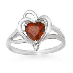 Genuine 0.87 ctw Garnet & Diamond Ring 10K White Gold