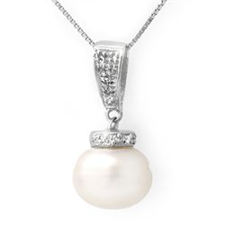 Genuine 0.15ctw Pearl & Diamond Necklace 14K White Gold