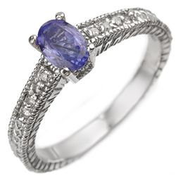Genuine 0.66ct Tanzanite & Diamond Ring 10K White Gold