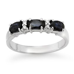 Genuine 1.09 ctw Sapphire & Diamond Ring 10K White Gold