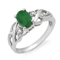 Genuine 0.82 ctw Emerald & Diamond Ring 10K White Gold