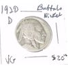 Image 1 : 1920-D BUFFALO NICKEL RED BOOK VALUE IS $20.00 *RARE VERY GOOD GRADE*!!