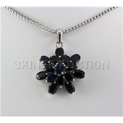 Natural Sapphire 21.73CTW Silver Flower Pendant