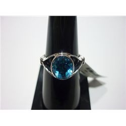NATURAL 16.25 CTW BLUE TOPAZ RING .925 STERLING SILVER