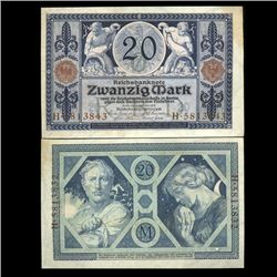1915 Germany 20 Mark Note Hi Grade Very Scarce (CUR-05660)