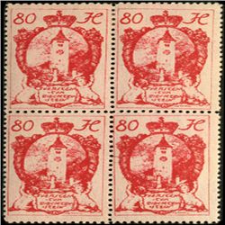 1920 Liechtenstein 80h Coat of Arms 4 Block Error (STM-0440)