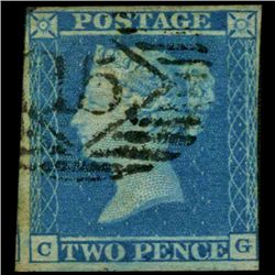 1849 GB 2p Blue Stamp w/ Premium Cancel Ivory Head (STM-0699)