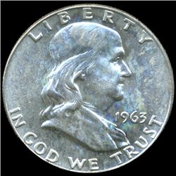 1963D Franklin Silver Half MS64/65 FBL Toned (COI-10601)
