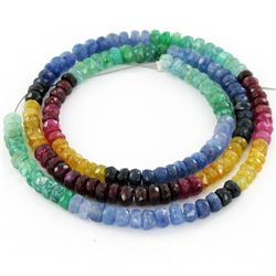 75ct HiGrade Multi-clr Sapphire Ruby Emerald Bead Strand (JEW-4267)