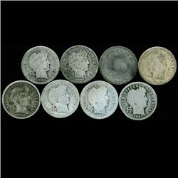 1906-7 Barber 10c Circulated 8pcs (COI-12490)