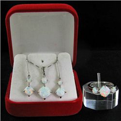 38.7ct Lab Opal White Gold Vermeil on Sterling Set (JEW-4164)