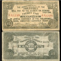 1942 WW2 Guerrilla Rebel Philippines 25c Note Bohol (CUR-07178)