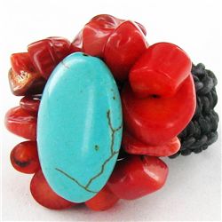 Handcrafted Crocheted Howlite Coral Ring (JEW-4400)