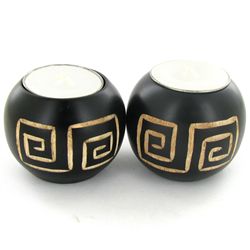 Mango Wood Candle Holder Pair (DEC-773)
