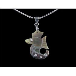 18k WG Plated Mother of Pearl Seahorse Necklace (JEW-1970)