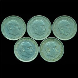1958-63 Spain 5p XF/VF Scarce 5pcs (COI-10313)