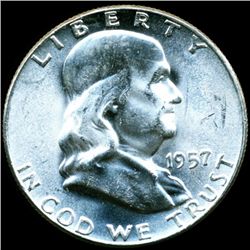 1957 Franklin Half MS64/65 FBL Scarce Underweight ERROR (COI-11147)