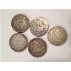 5 PRE-1900 EARLY DATE MORGAN SILVER DOLLARS