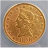 Image 2 : 1858  $10 Gold Liberty SEGS 12 clnd/graffitti