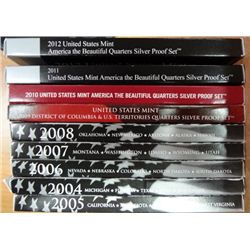 2004 thru 2012 silver proof quarter sets mint pkging