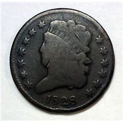 1828  Half penny  fine with nick on chin  nice color