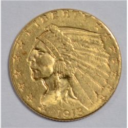1913  $2 1/2 GOLD coin all original AU  est  $300-$325