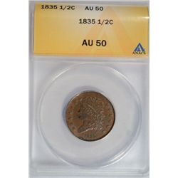 1835 Half Cent ANACS AU50