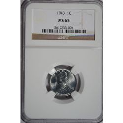 Lincoln Cent 1943 NGC MS65