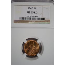 Lincoln Cent 1947 NGC MS65 RED