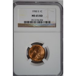 Lincoln Cent 1950-S NGC MS65 RED