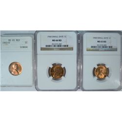 Lincoln Cent 2-1960 Small Date NGC MS65 RED and 1963-D ANACS MS65 RED