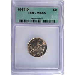 1937-D Buffalo Nickel ICG MS66 GEM!