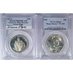 1955 "Bugs Bunny" Half Dollar FS-401 PCGS MS64 and 1982-S G.W. Half Dollar PCGS