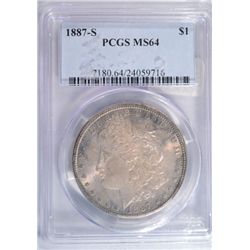 1887-S MORGAN DOLLAR PCGS MS64 RAINBOW COLOR!