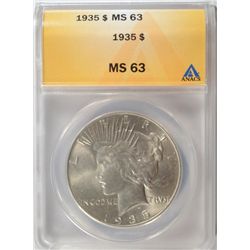 1935 PEACE DOLLAR ANACS MS63 NICE!