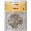 Image 1 : 1935 PEACE DOLLAR ANACS MS63 NICE!