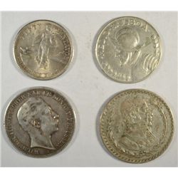 ( 4 ) INTERESTING SILVER FORIEGN COINS TOTAL  .93 OUNCES SILVER