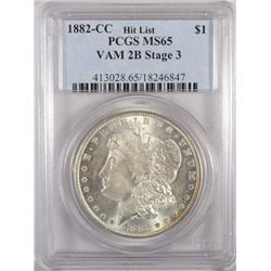 1882CC MORGAN DOLLAR PCGS MS65 GEM HIT LIST VAM 2B STAGE 3