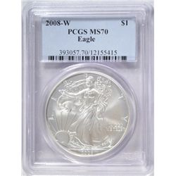 2008-W AMERICAN SILVER EAGLE PCGS MS-70