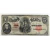 Image 1 : $5.00 1907 U.S. NOTE "WOODCHOPPER" GOOD