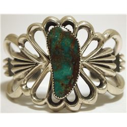 Old Pawn Navajo Green Fox Turquoise Sterling Silver Cuff Bracelet - WBH