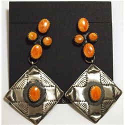 Navajo Orange Spiny Oyster Sterling Silver Post Earrings - Albert Brown