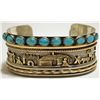 Image 1 : Dead Pawn Navajo Turquoise 12k Gold Fill Sterling Silver Storyteller Cuff Bracelet - Roger Nelson